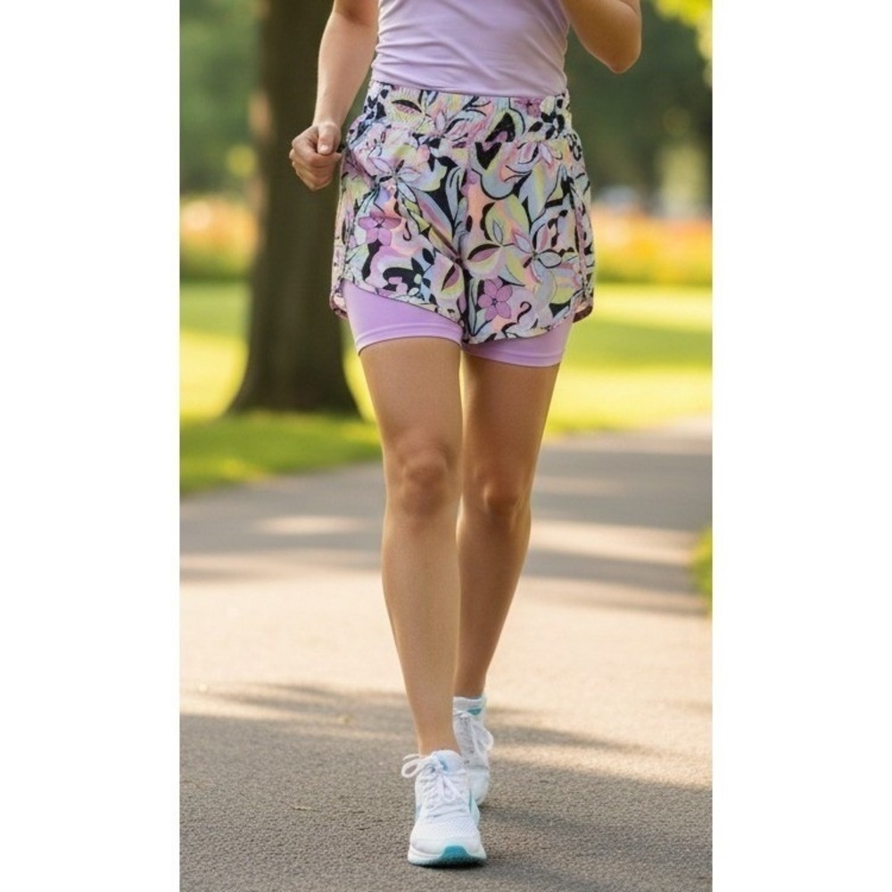 Avia Athletic Built-in Liner Shorts Women's XS 0-2 Floral Running Workout Gym